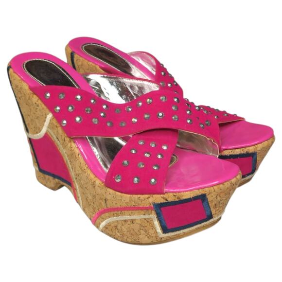 Women Sandals Platform Wedges Studded Pumps Party Shoe Size 8 - Picture 1 of 7